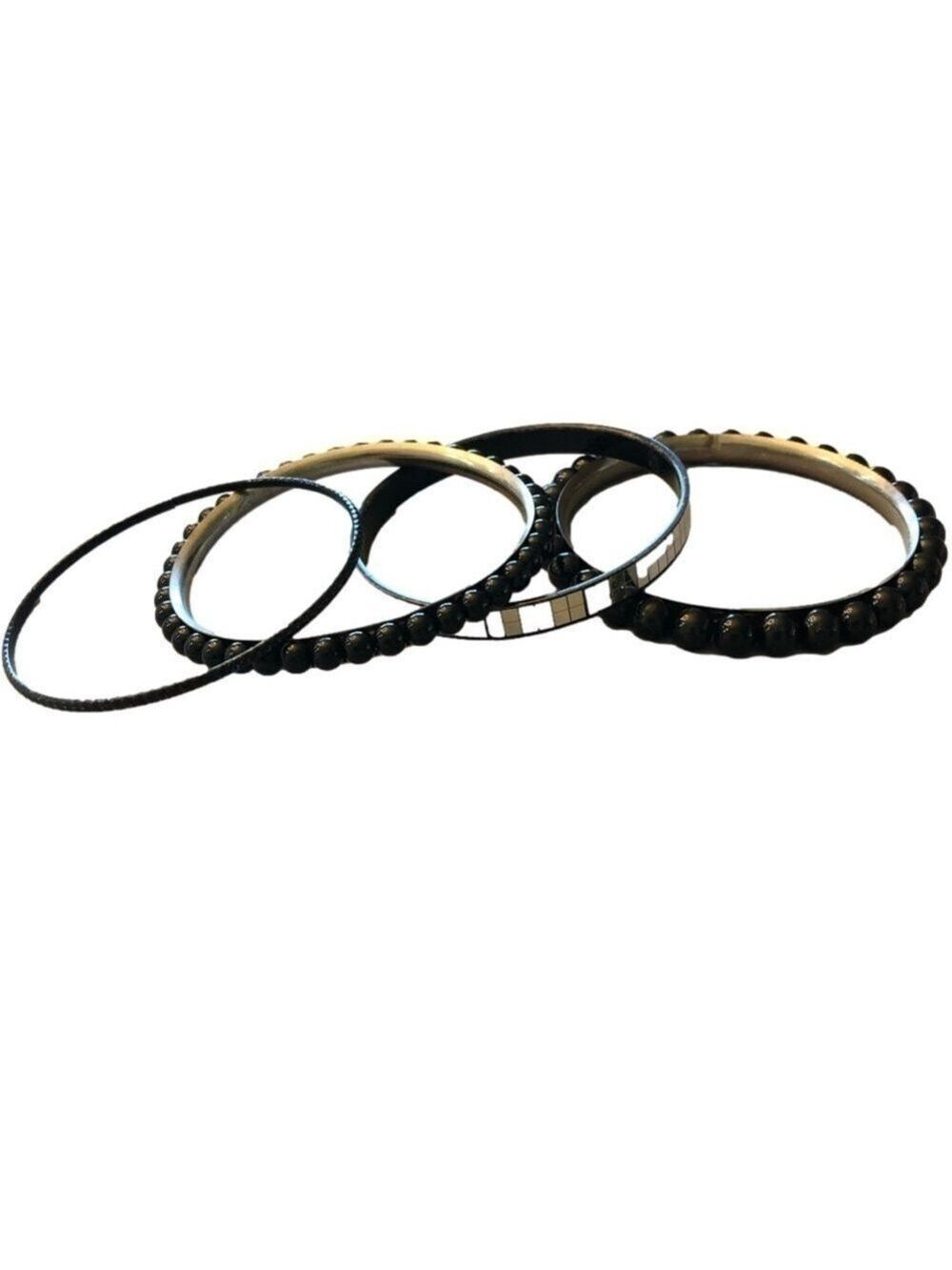 BANGLE bracelets lot of 4 black and silver tone costume jewelry